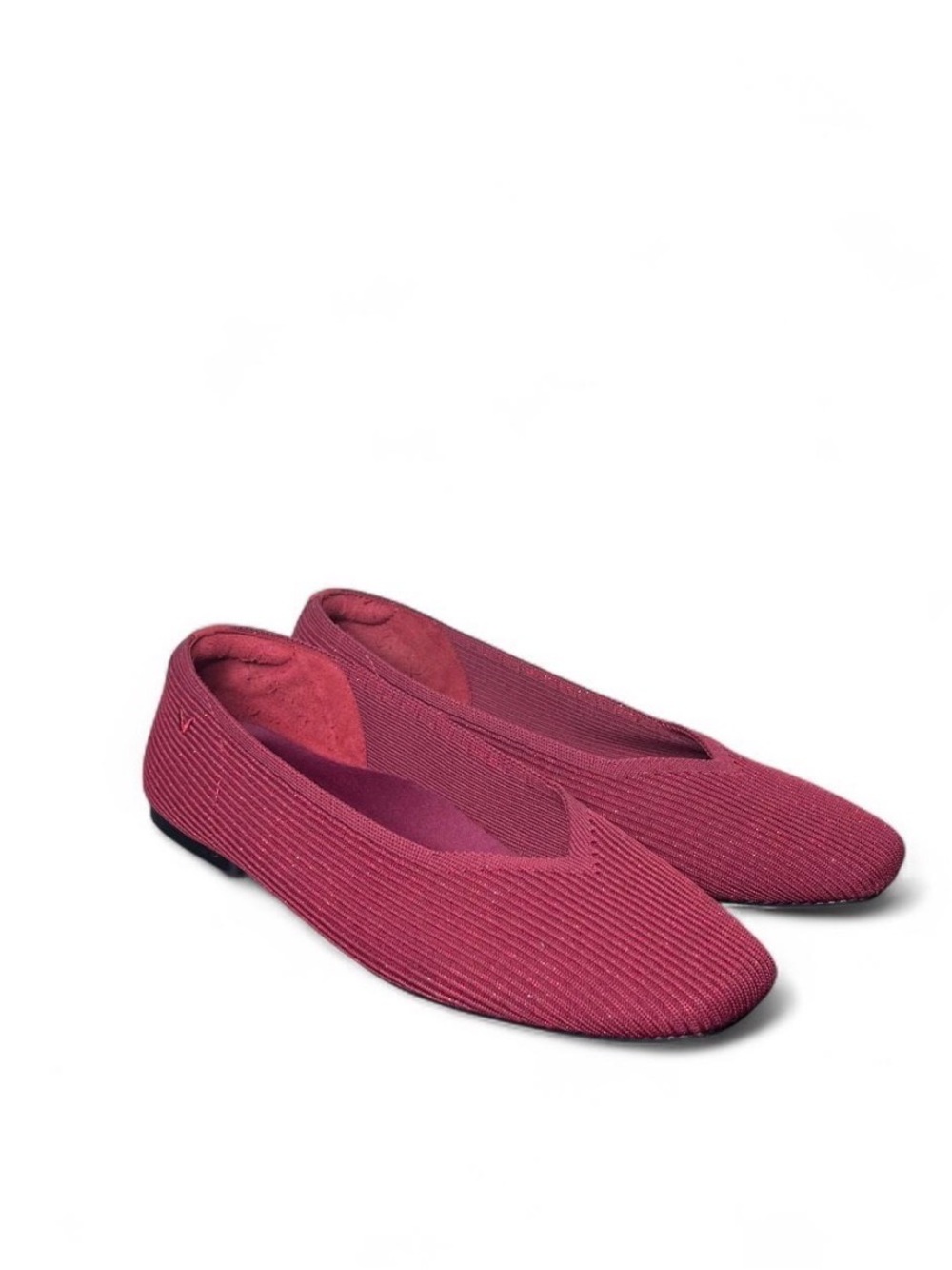 Vivaia Margot 2.0 Square Toe V Cut Ballet Flats in Sparkle Burgundy Size 43